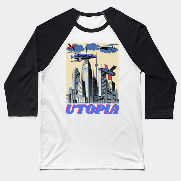 Retro Vintage Comic Spaceship Baseball T-Shirt by FullOnNostalgia